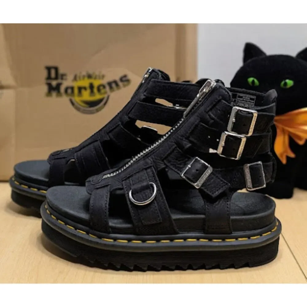Dr. Martens Olson Grey Tumbled Nubuck Leather Gladiator Zip Sandals UK 5 NIB